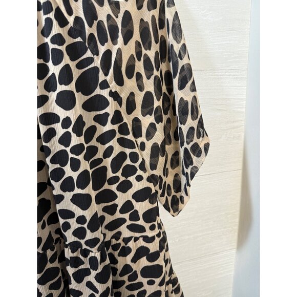 Loft Womens Black & Tan Leopard Print Tiered Top Button Front 3/4 Sleeves Size S - Picture 3 of 12